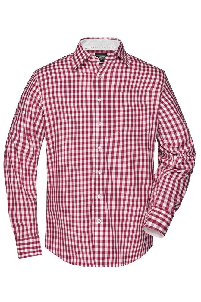 Men's Checked Shirt - Bordeaux/white (ca. Pantone 1955C
white)